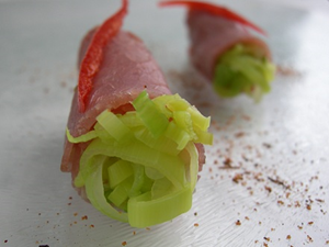 Pastrami  met prei en roomkaas